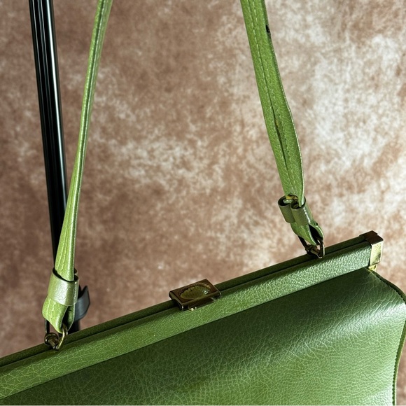 Vintage 60s Pistachio Green Frame Handbag Retro Kelly Style Top Handle - Picture 4 of 11